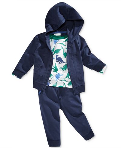 First Impressions Hoodie, Dino-Print T-Shirt & Jogger Pants, Baby Boys (0-24 months), Only at Macy's