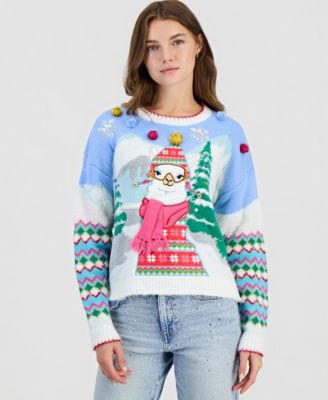 Juniors' Llama Ski Christmas Sweater