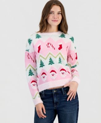 Juniors' Holiday Fair Isle Eyelash-Knit Sweater