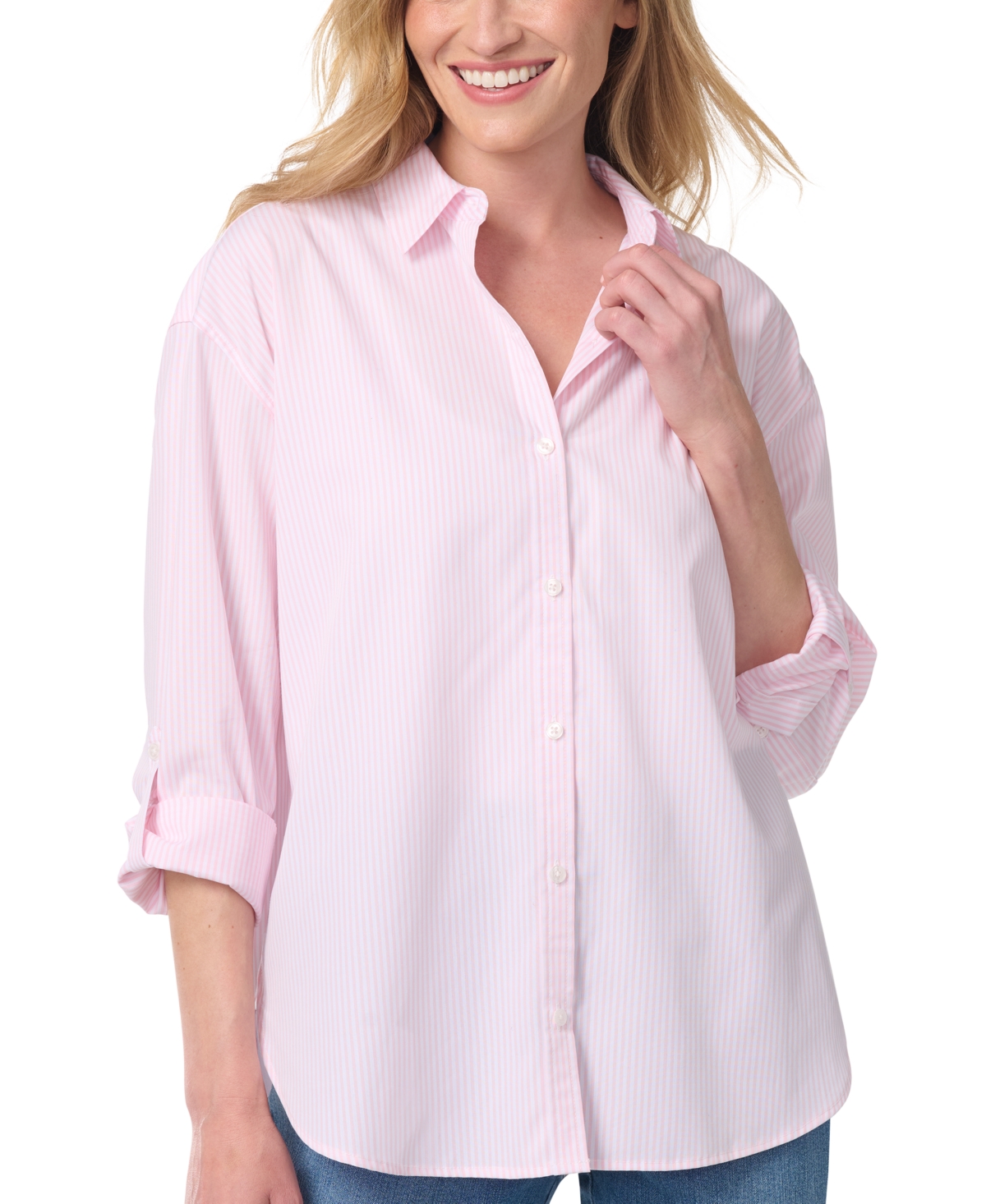 Gloria Vanderbilt Women's Point-Collar Convertible Long-Sleeve High-Low Shirt