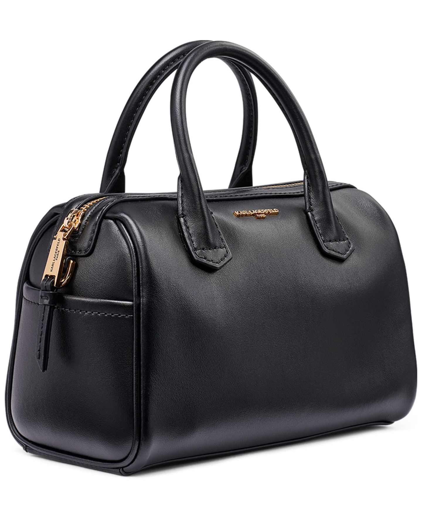 Женская сумка KARL LAGERFELD PARIS Perette Barrel Small Leather Crossbody Handbag, цвет: Чёрный / Золотой — фото 3
