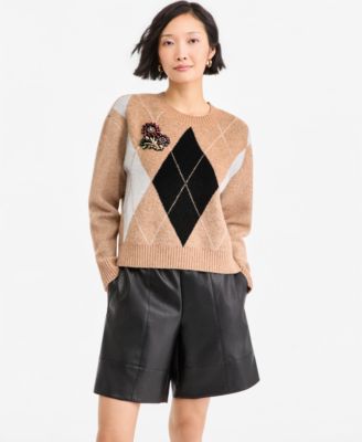 Women's Argyle Crewneck Pullover Sweater