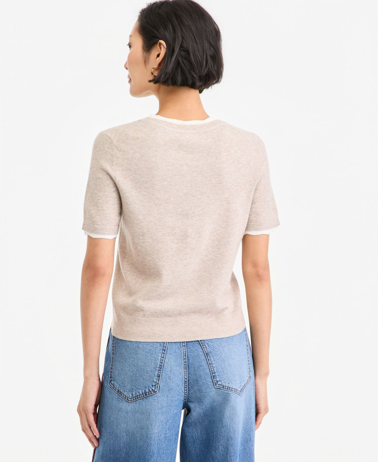 Женский свитер On 34th Short-Sleeve Scallop-Trim, цвет: Миндальный кремовый меланжевый — фото 2