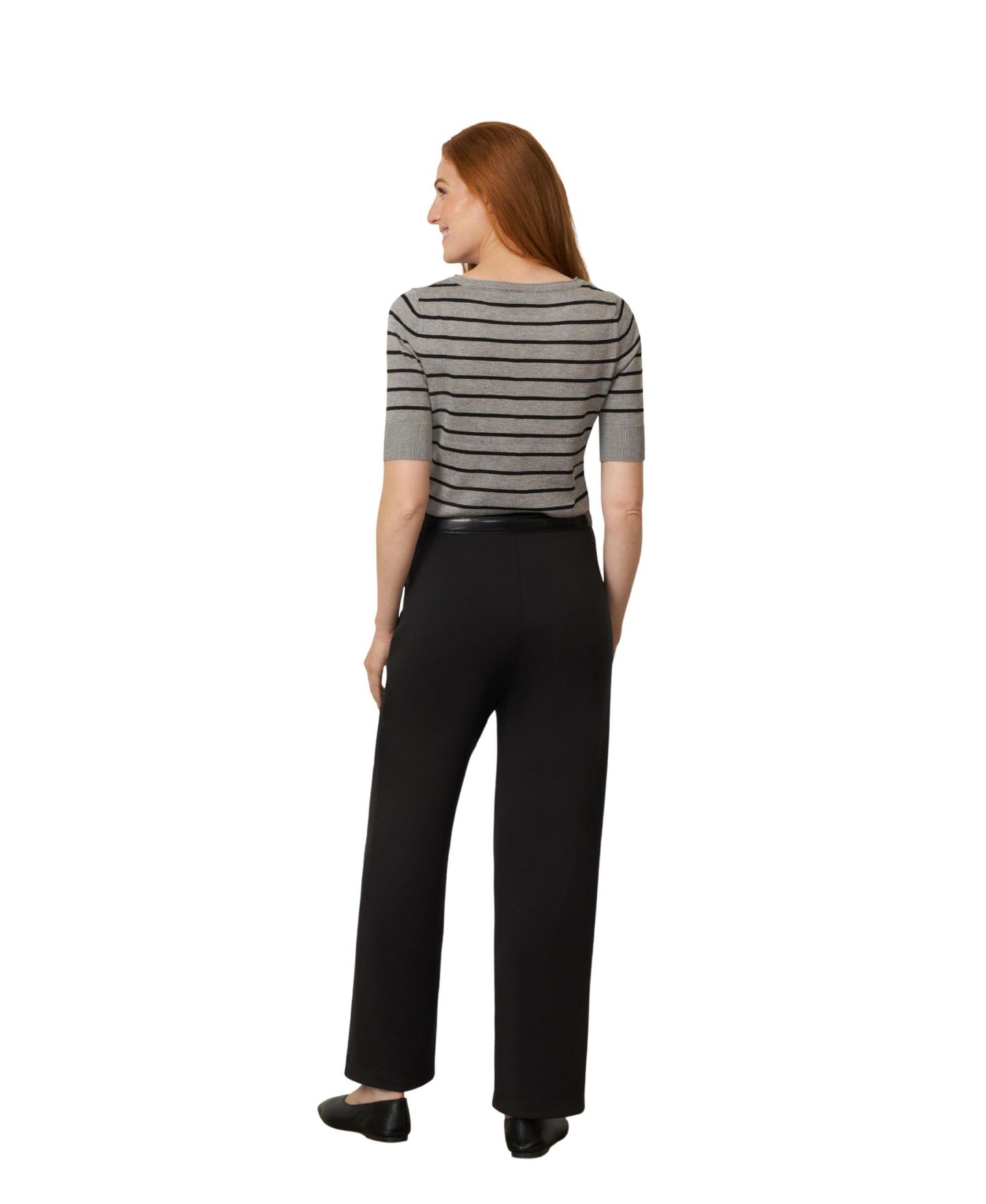 Женский свитер Cable & Gauge Stripe Ballet Neckline Elbow-Length, цвет: Серый / Чёрный — фото 3