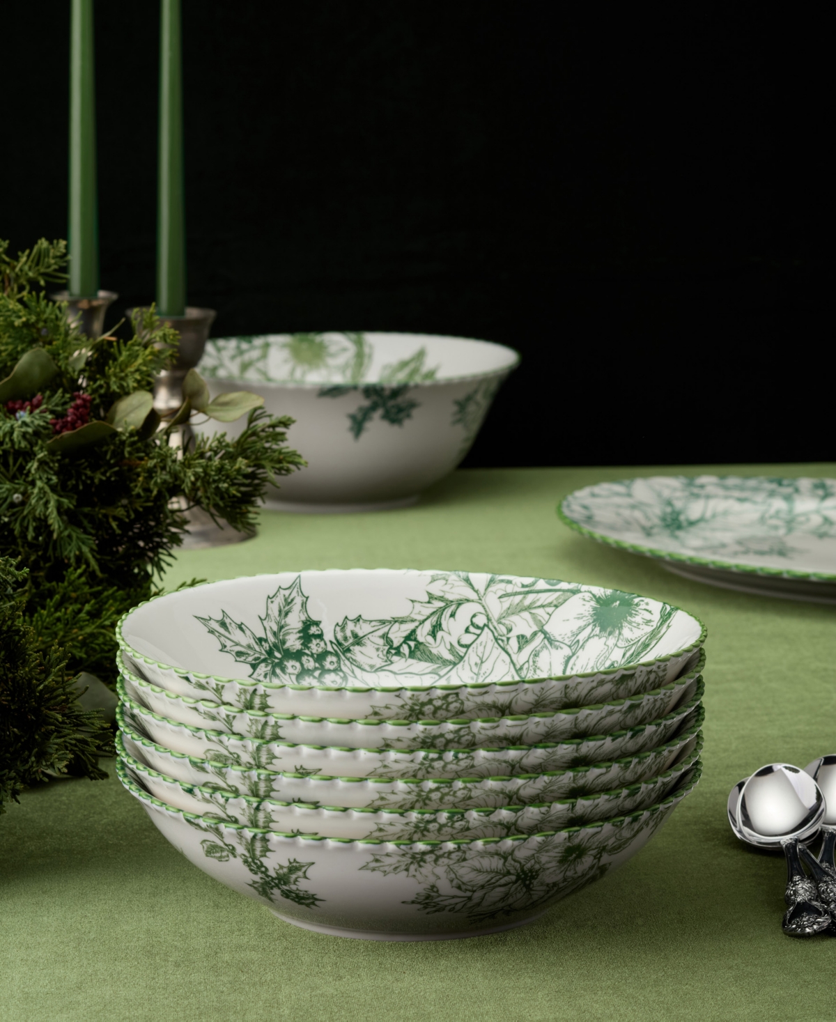 Certified International Winter Evergreen Soup Bowls, Set of 6