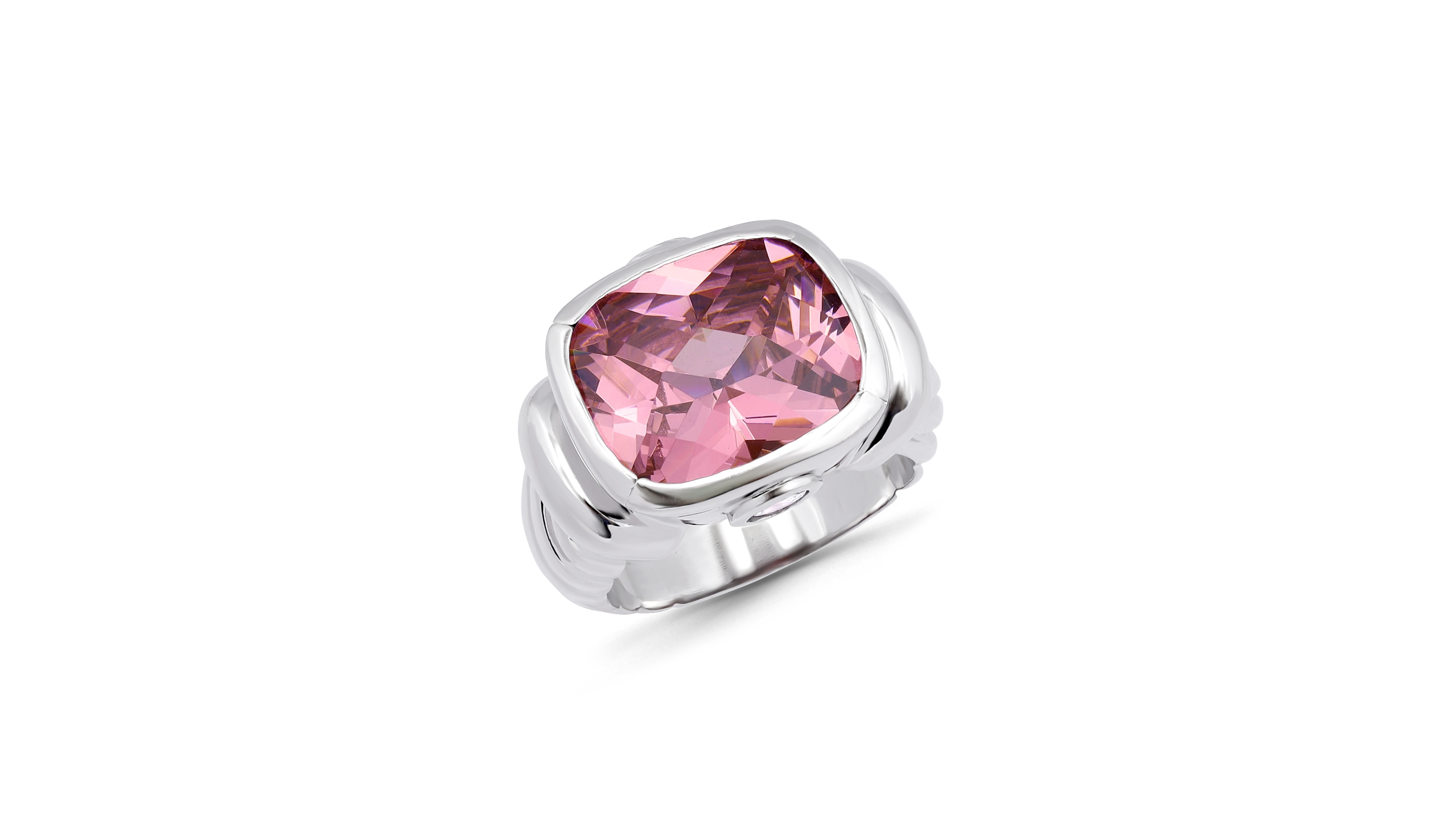 Macy's Oval Bezel Pink and Clear Cubic Zirconia Fine Silver-Plated Over Brass Twist Statement Ring