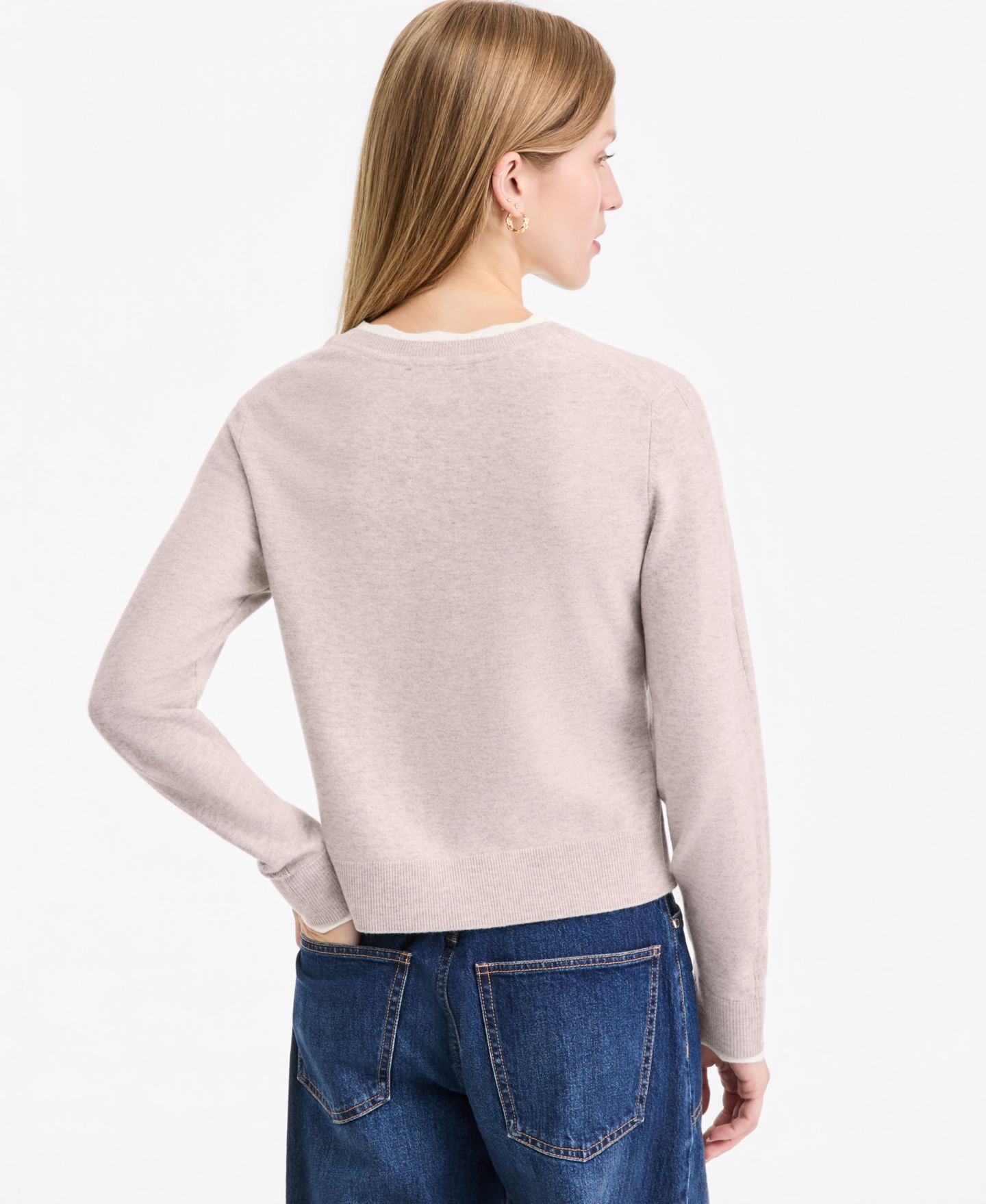 Женский кардиган On 34th Long-Sleeve Scallop-Trim Cora, цвет: Миндальный кремовый меланжевый — фото 2
