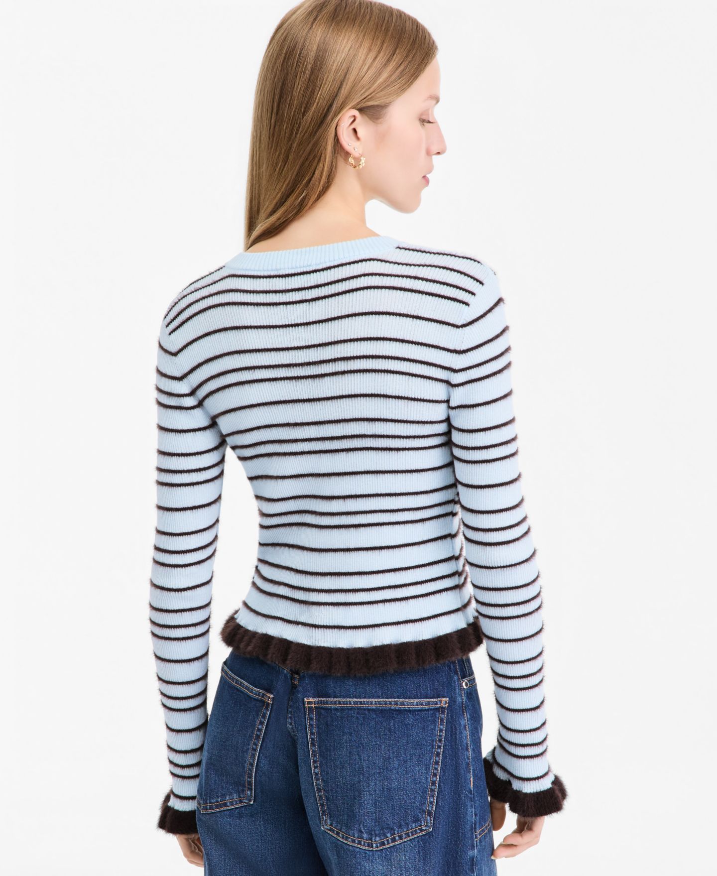 Женский кардиган On 34th Eyelash-Stripe Ruffle-Trim Crewneck, цвет: Бриллиантовый синий комбинированный — фото 2