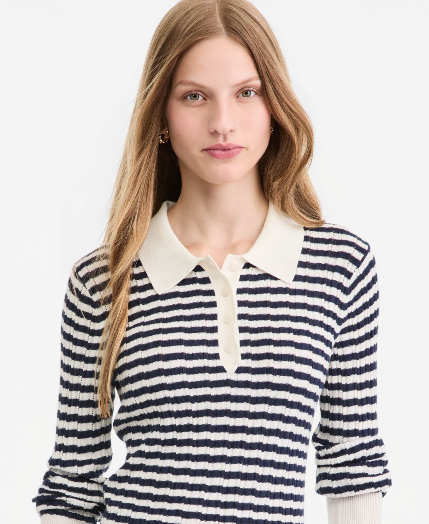 Женский свитер On 34th Lightweight Long Sleeve Ribbed Polo, цвет: Тёмно-синий — фото 3