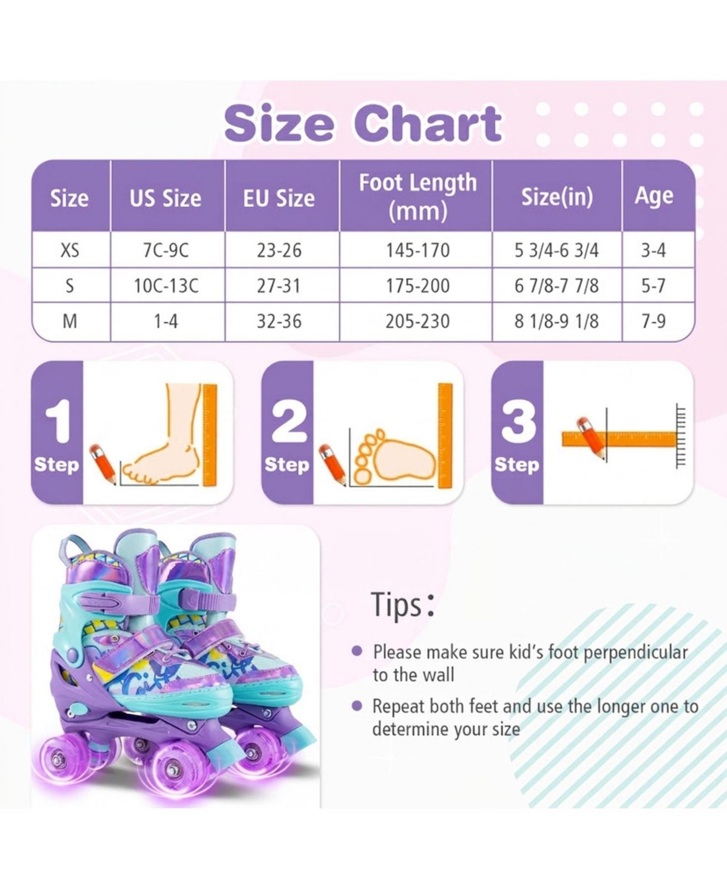 Детские игрушки HONGGE 4-Size Adjustable Light-Up Wheels Kids Roller Skates, Ages 7+, цвет: Фиолетовый — фото 3