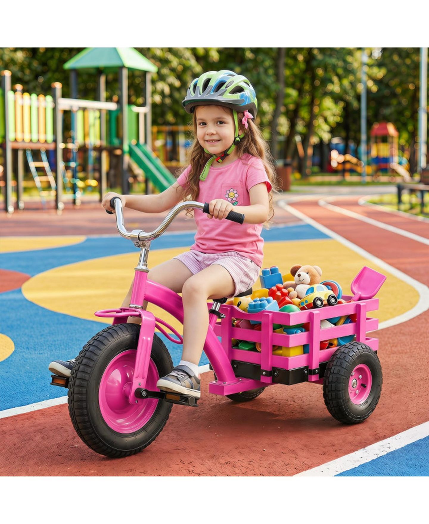 Детская игрушка HONGGE Kids Tricycle with Inflatable Rubber Tires and Wooden Basket, 200 lbs Capacity, Ages 3+, цвет: Розовый — фото 2