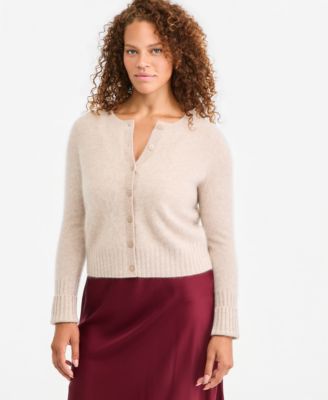 Women's 100% Cashmere Cropped Brushed Shrunken Cardigan