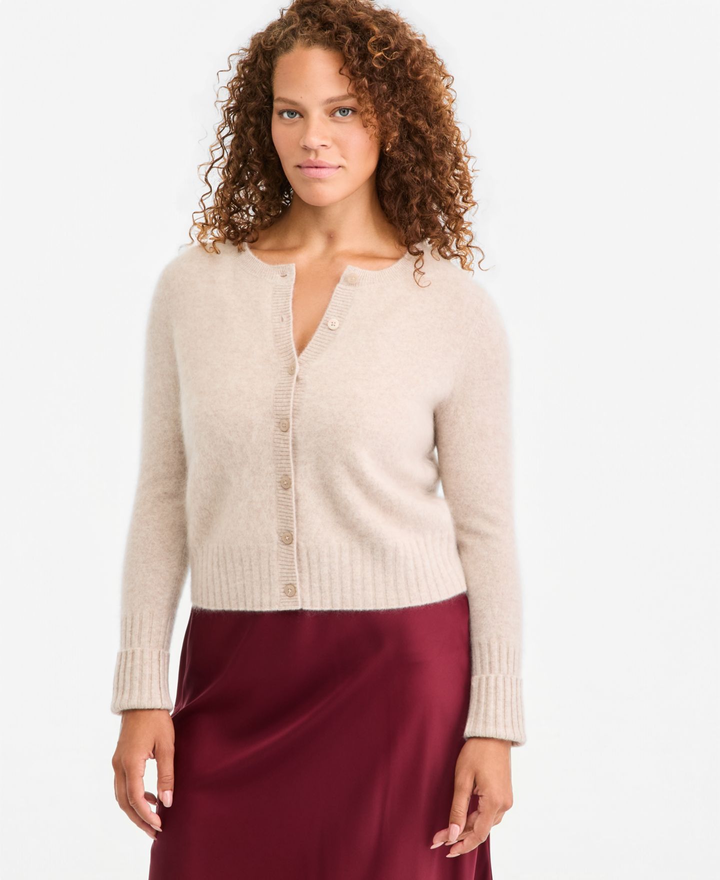 Женский кардиган On 34th 100% Cashmere Cropped Brushed Shrunken, цвет: Миндальный кремовый меланжевый — фото 1