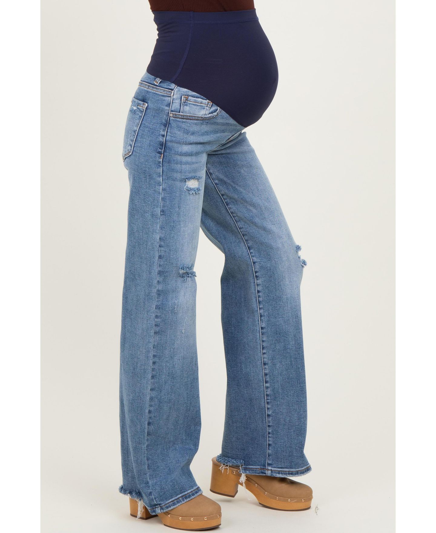 Женские джинсы Pinkblush Maternity High-Waisted Wide-Leg Vintage Wash Denim Jeans, цвет: Синий — фото 3