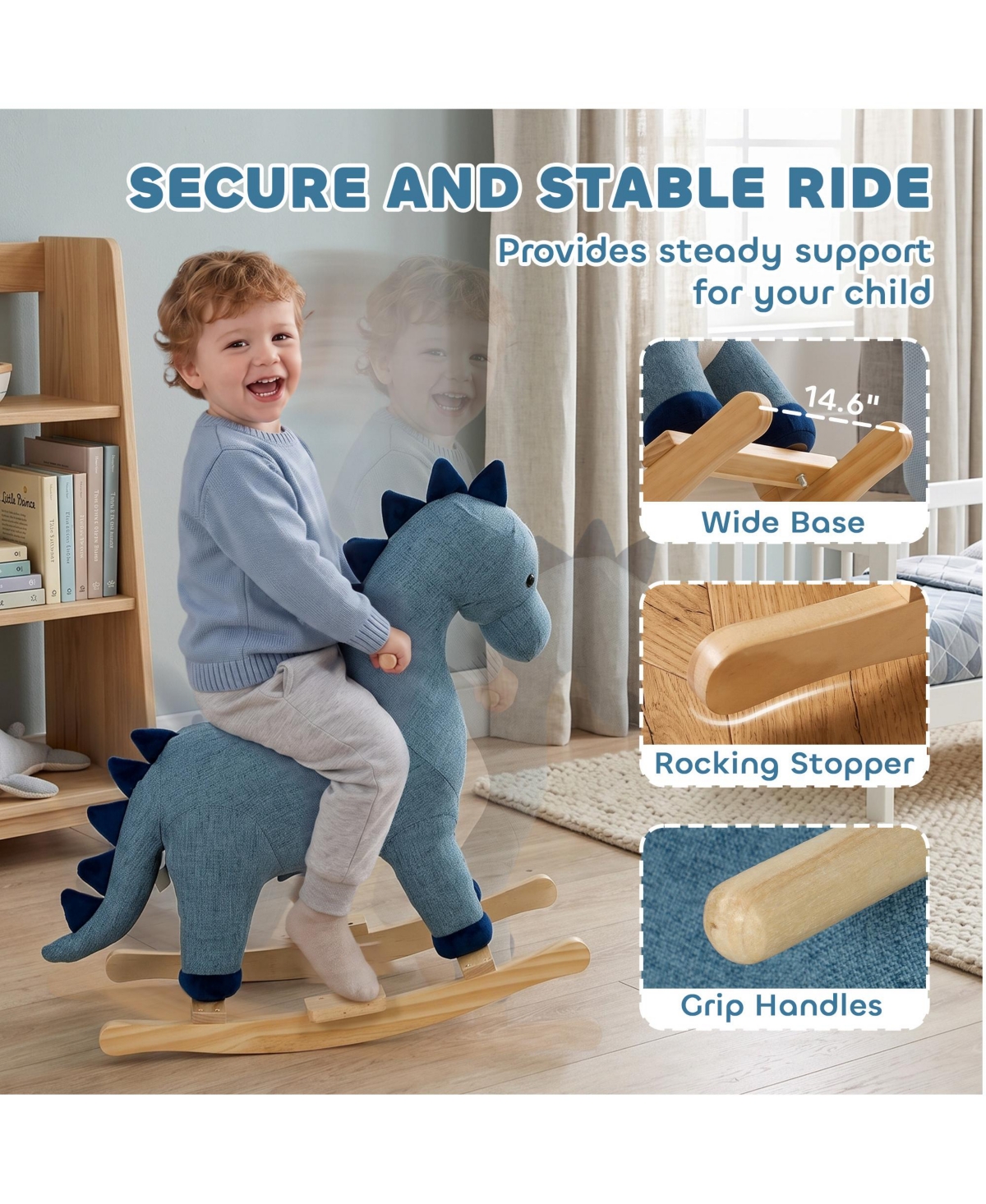 Qaba Baby Rocking Horse, Dinosaur Kids Ride on Horse with Realistic Sound