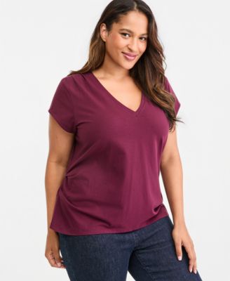 Plus Size Cap-Sleeve V-Neck T-Shirt
