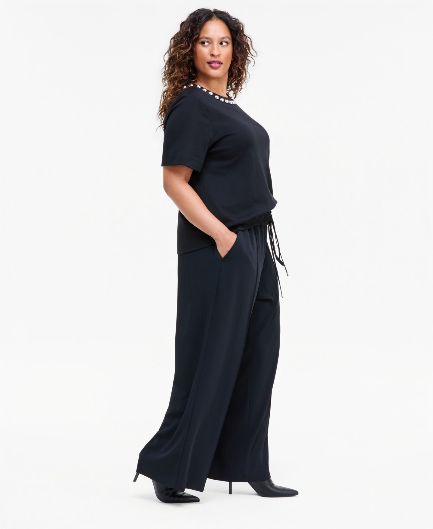Женские брюки I.N.C. International Concepts Plus Size High-Waist Wide-Leg Pull-On, цвет: Глубокий чёрный — фото 4