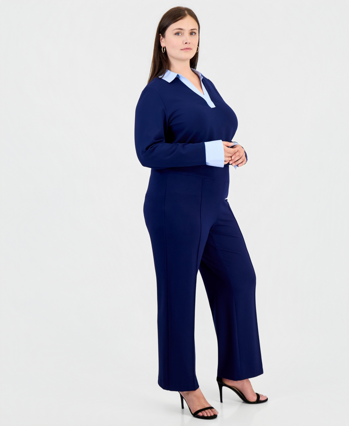 Jones New York Plus Pull On Pintuck Trouser: Serenity Knit Wide-Leg Pants