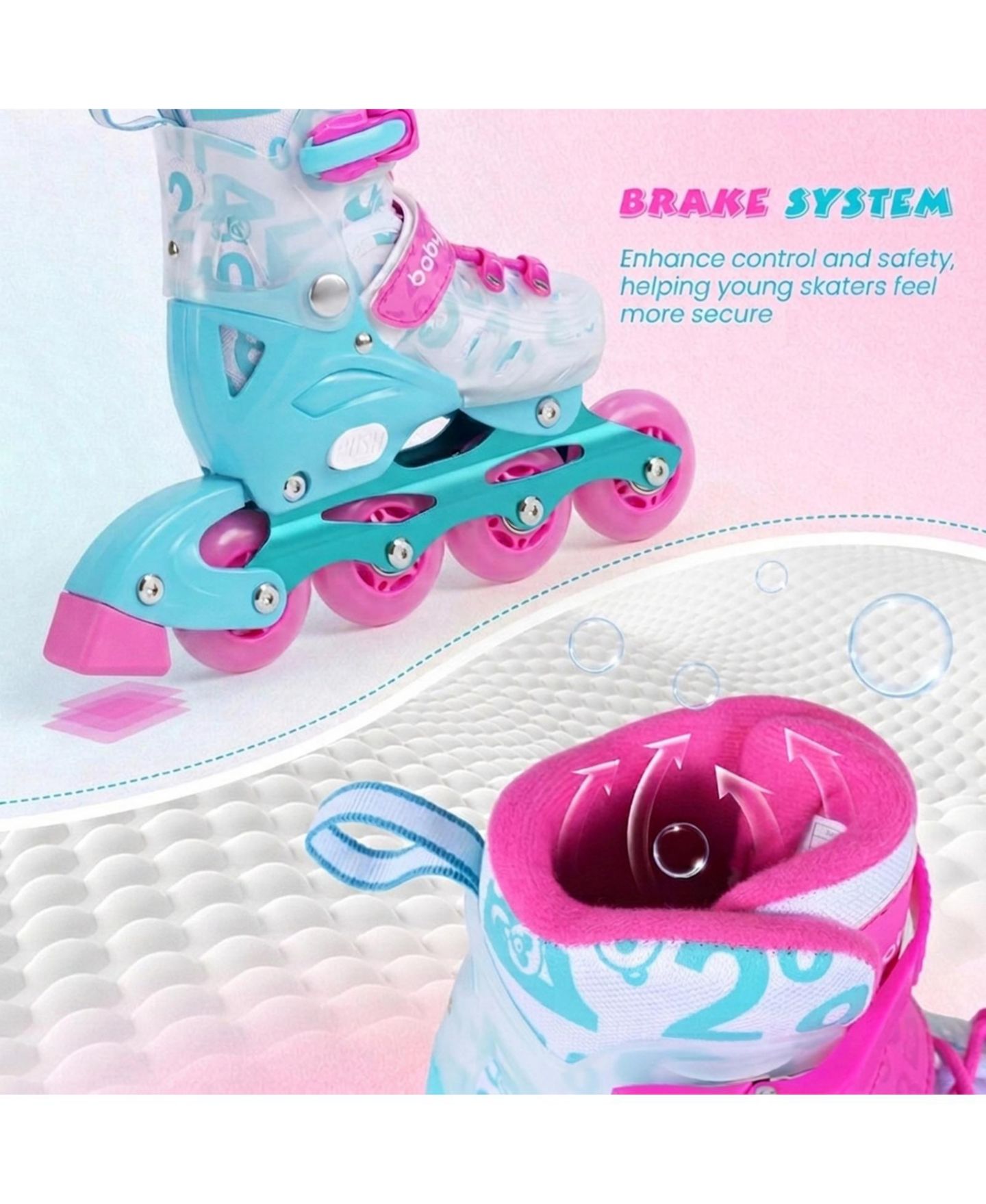 Детские игрушки HONGGE 4-Size Adjustable Inline Skates with Light-Up Wheels, Ages 7-9, цвет: Синий / Розовый — фото 6