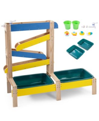 3-in-1 Toddler Splinter-Free Fir Wood Dual-Basin Sand and Water Table, Ages 3+