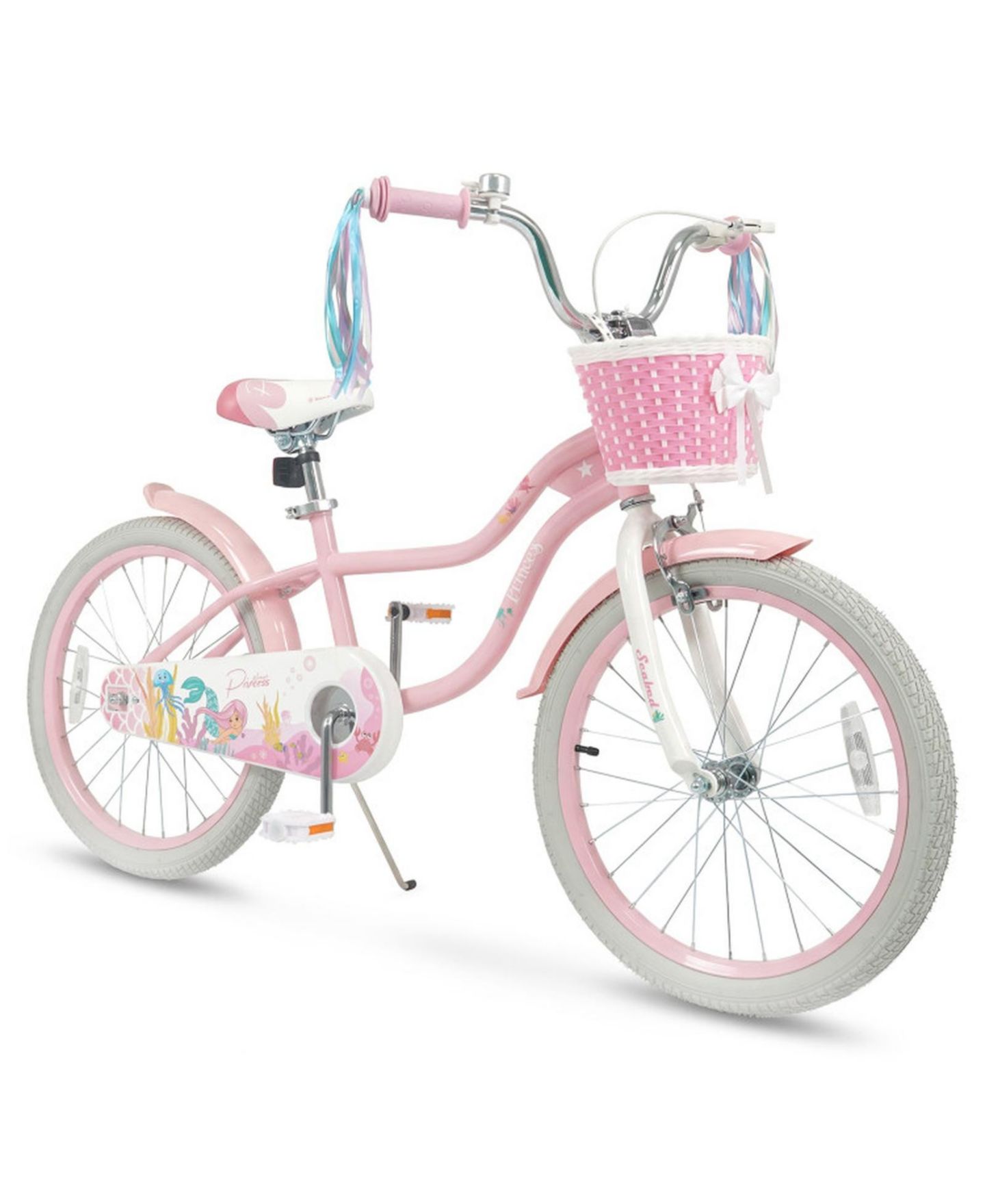 Детская игрушка HONGGE 20-Inch Mermaid Girls Bike with Dual Brakes and Front Basket, Ages 8+, цвет: Розовый — фото 8