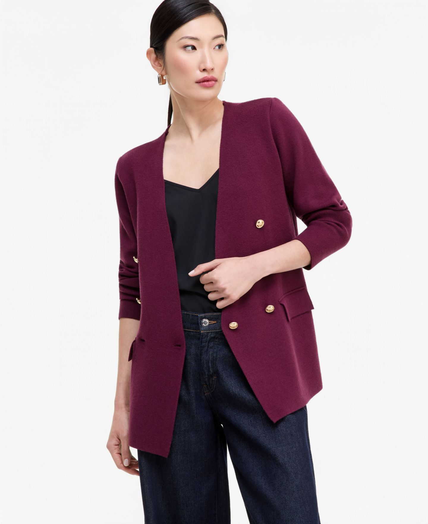 Женский пиджак I.N.C. International Concepts Sweater Blazer, цвет: Ягодный винный — фото 2