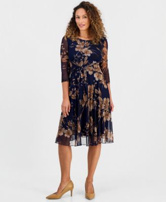 Petite Tie-Waist Floral-Print Fit-and-Flare Midi Dress