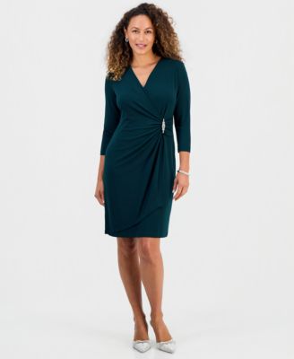 Petite Surplice V-Neck 3/4 Sleeve Sheath Dress