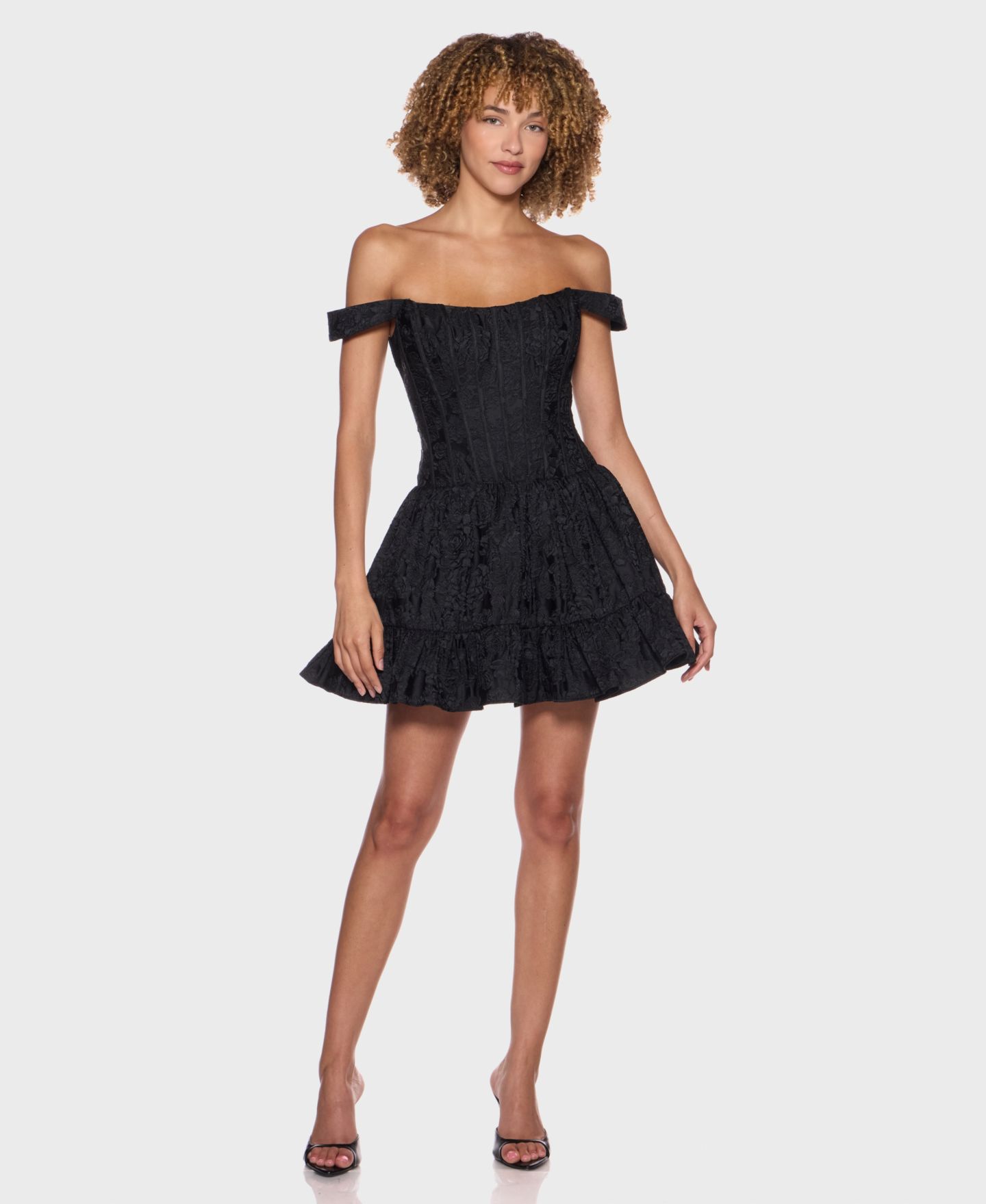 Женское платье Alex & Sophia Juniors' Off-The-Shoulder Corset Bodice Jacquard, цвет: Чёрный — фото 2