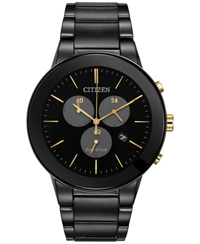 Citizen Eco-Drive Men's Chronograph Axiom Black Ion-Plated Stainless Steel Bracelet Watch 43mm AT2248-59E, A Macy's Exclusive