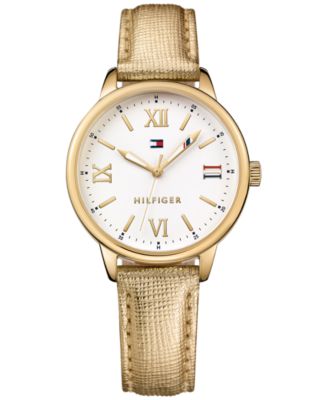 Tommy Hilfiger - Women's Table Metallic Gold Leather Strap Watch 36mm 1781721