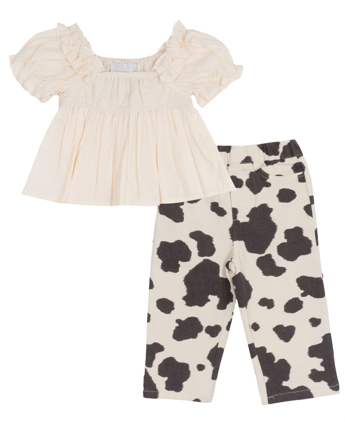 Комплект Rare Editions Short-Sleeve Top and Cow Print Pants, 2-Piece Set для девочек-малышей, цвет: Слоновая кость — фото 2