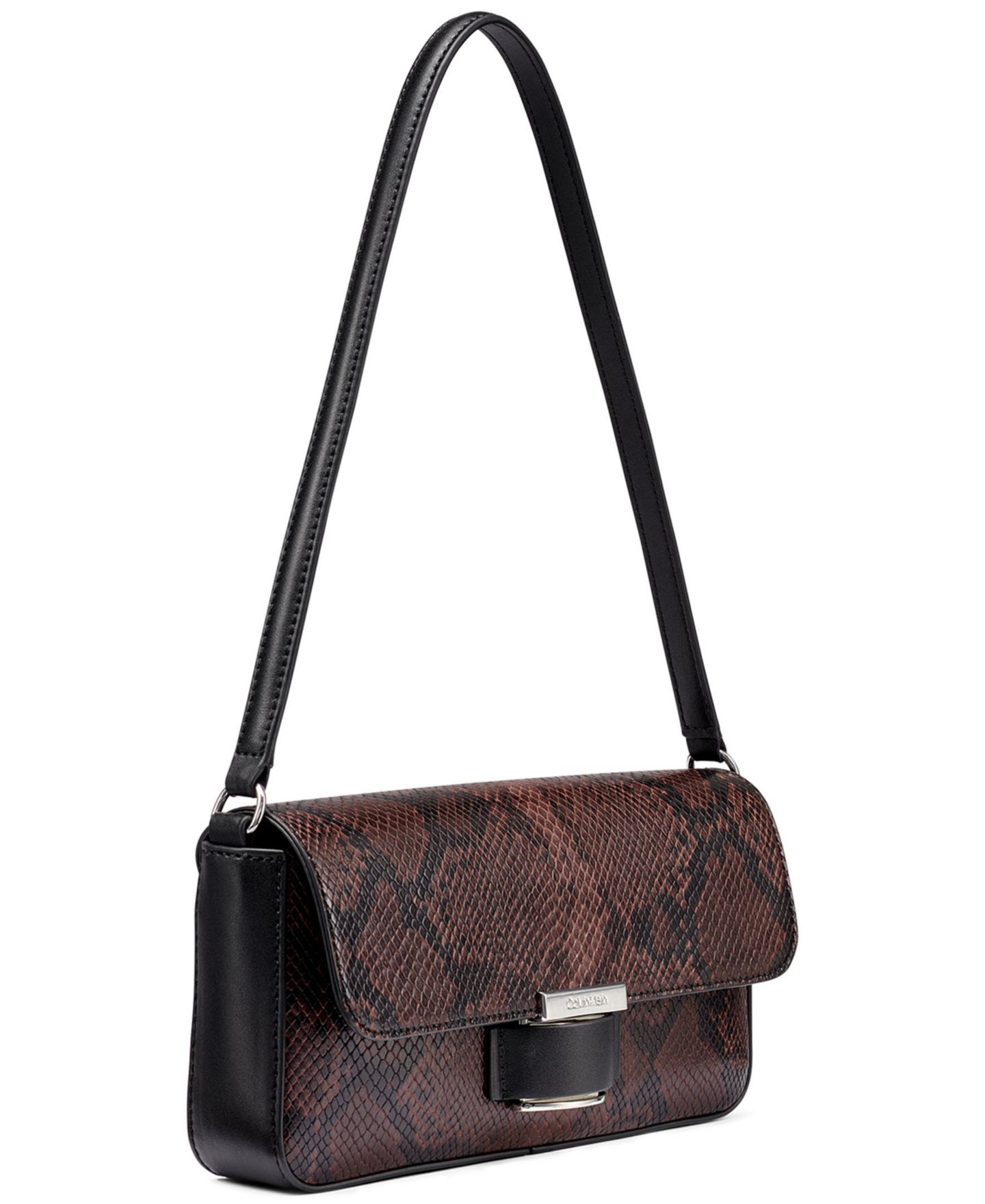 Женская сумка Calvin Klein Ingrid Snakeskin Faux Leather Small Shoulder Handbag, цвет: Кофейный / Чёрный — фото 3