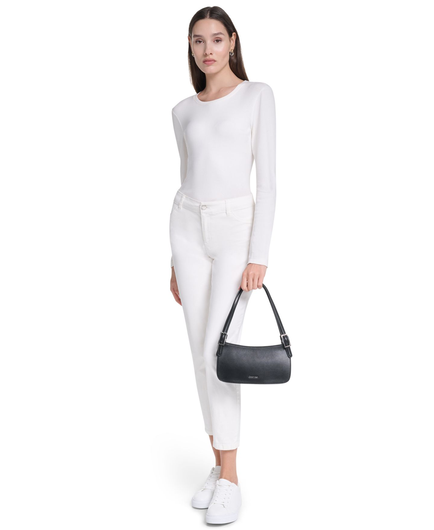 Женская сумка Calvin Klein Harlan Medium Detachable Strap Shoulder Handbag, цвет: Чёрный / Серебряный — фото 8
