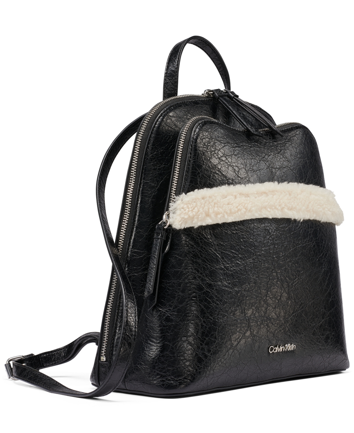 Calvin Klein Sylvie Faux Leather and Sherpa-Trim Zip-Top Messenger Backpack