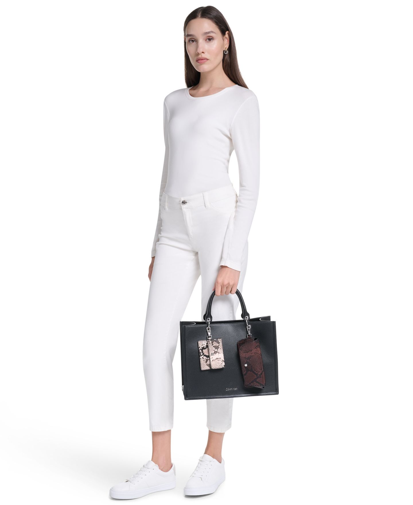 Женская сумка Calvin Klein Kieran Medium Satchel Handbag, цвет: Чёрный комбинированный — фото 7
