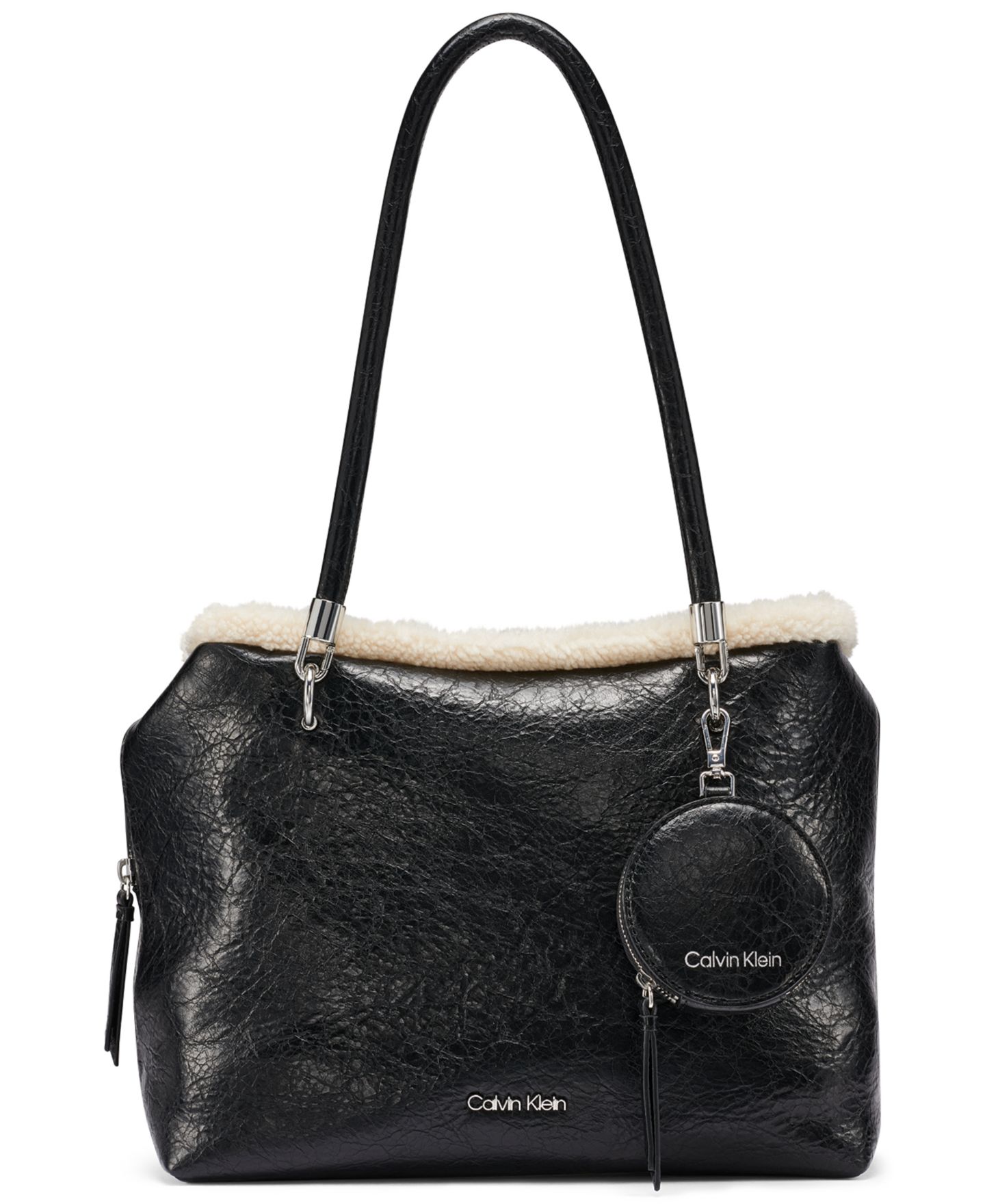 Женская сумка Calvin Klein Waverly Mini Sherpa Tote Handbag, цвет: Чёрный / Серебряный — фото 1