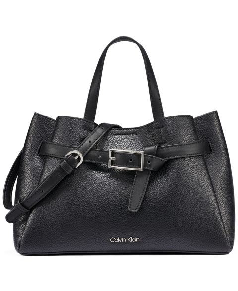 Женская средняя структурная сумка-сэтчел Calvin Klein Quill, цвет: Чёрный / Серебряный