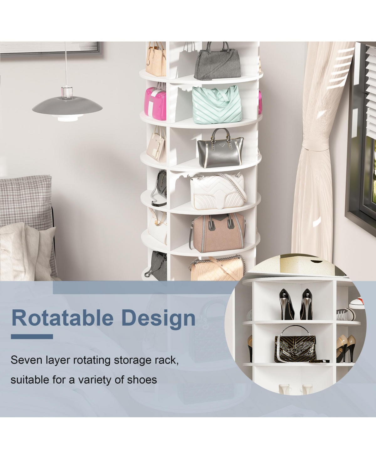 Flynama 7 Tier 360 Degree Rotating Shoe Rack Tower Large Capacity Free Standing Shoe Organizer