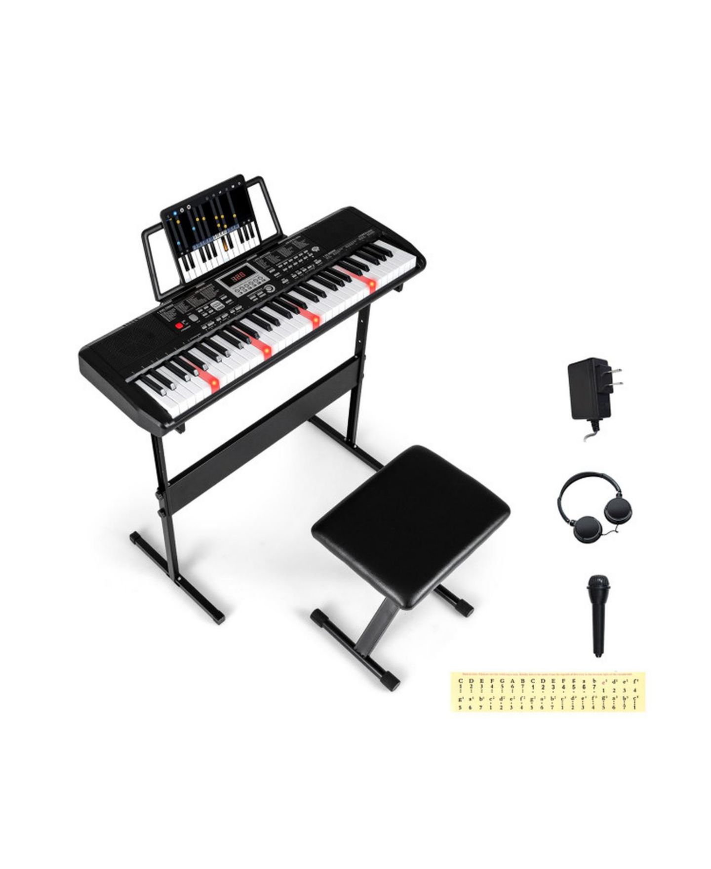 Детские игрушки SUGIFT 61 Keys Electric Keyboard with Light-up Keys and Teaching Mode, 3-Piece Kit, Ages 8+, цвет: Чёрный — фото 1