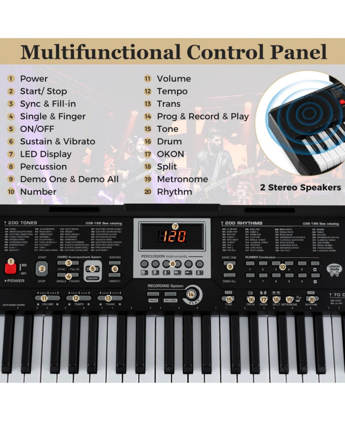 Детские игрушки HONGGE 61-Key Light-Up Teaching Electric Piano Keyboard Kit, Ages 3+, цвет: Чёрный — фото 4