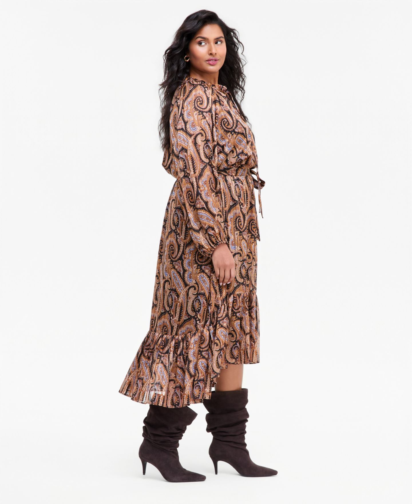 Женское платье I.N.C. International Concepts Plus Size Long-Sleeve High-Low Mock-Neck Chiffon Wrap, цвет: Heln Paisley — фото 5