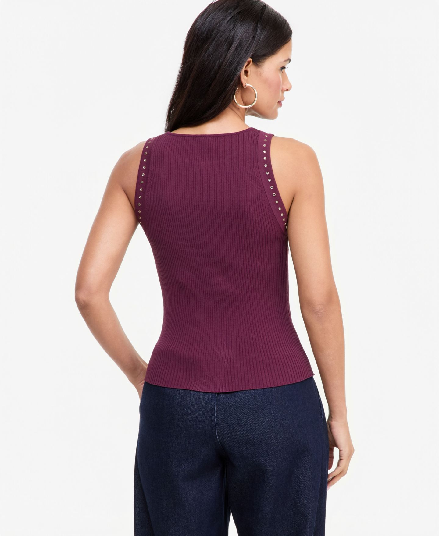 Женский топ I.N.C. International Concepts Studded Ribbed-Knit Boat-Neck, цвет: Ягодный винный — фото 2