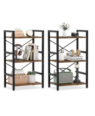 3-Tier Industrial Bookshelf, 16.5" Width Wooden Open Bookcase with Metal Frame