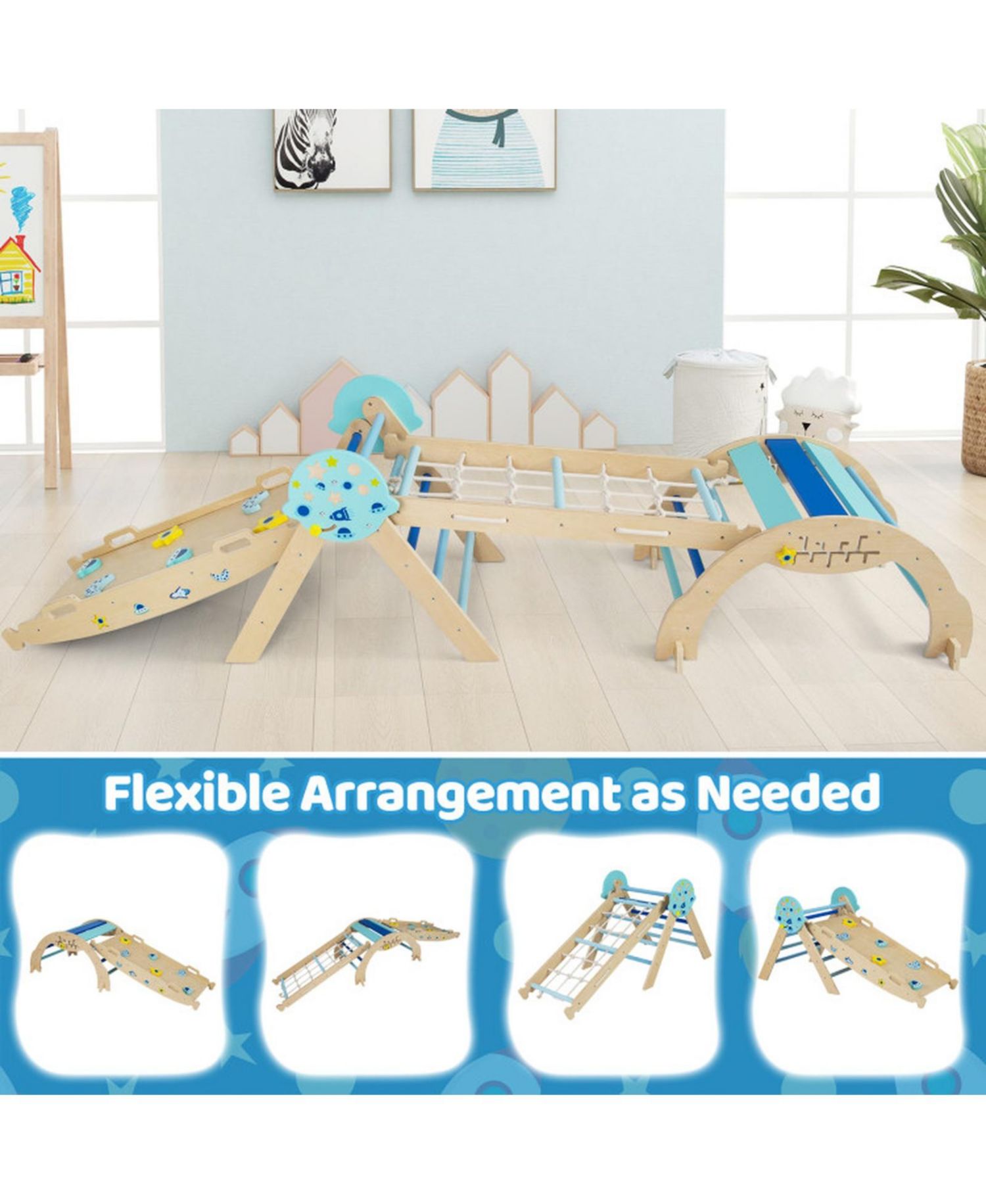 8-in-1 Foldable Pikler Triangle Montessori Anti-Tip Climbing Set
