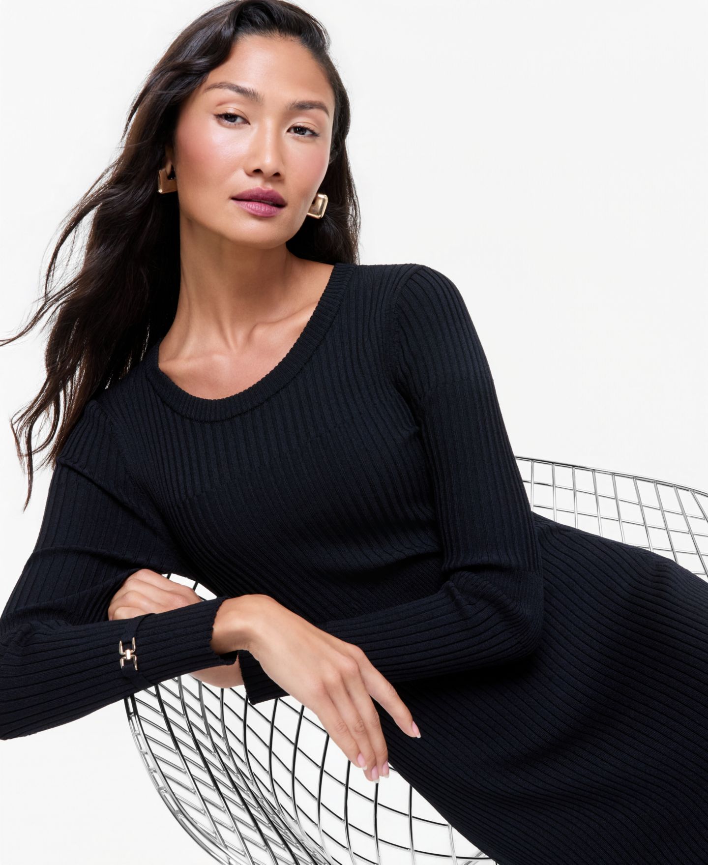 Женское платье I.N.C. International Concepts Crewneck Ribbed Long-Sleeve Sweater Dress, цвет: Глубокий чёрный — фото 3