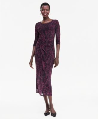 Women's Long-Sleeve Paisley Midi Dress