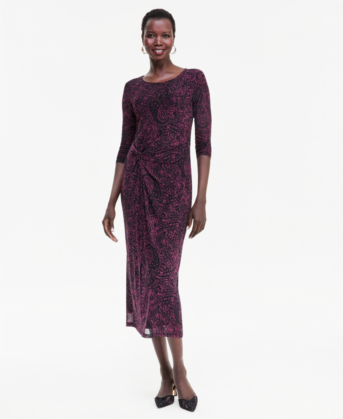 I.n.c. International Concepts Women's Long-Sleeve Paisley Midi Dress, Macy's Exclusive
