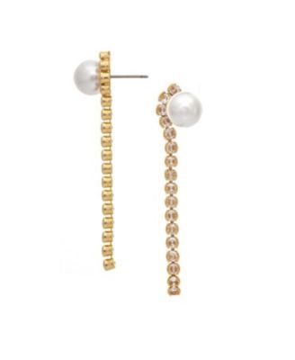18K Gold Plated Imitation Pearl + CZ line Drop Earring