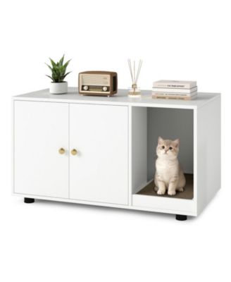 Wooden Cat Litter Box Furniture with Removable Scratching Board